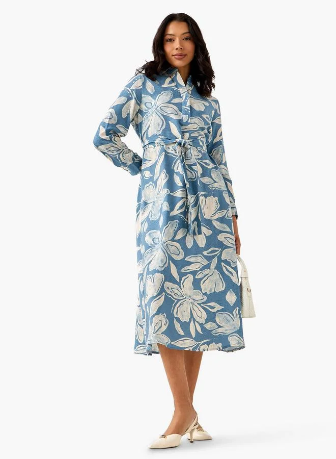 Splash FAV Midi Viscose Shirt Dress with Floral Print